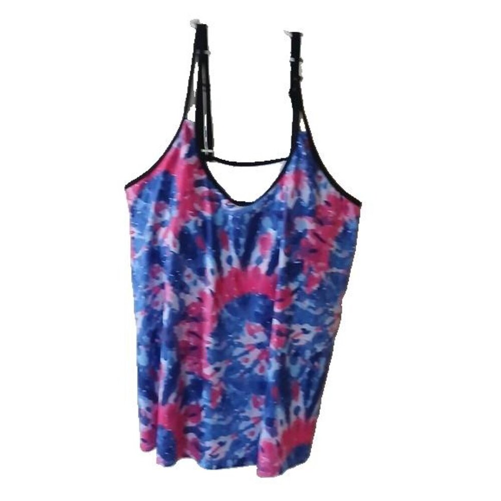 Women's Tankini Tie-dyed Top with Solid Color Swim Shorts Size 2XL NWOT